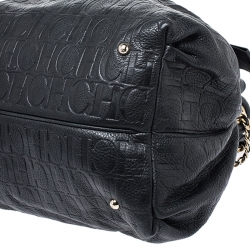 Pre Owned Carolina Herrera Black Embossed Leather Bow Bucket Shoulder Bag