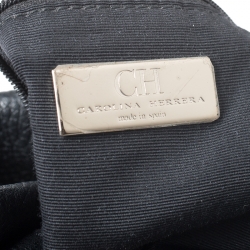 Pre Owned Carolina Herrera Black Embossed Leather Bow Bucket Shoulder Bag