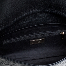 Pre Owned Carolina Herrera Black Monogram Embossed Leather Bow Shoulder Bag