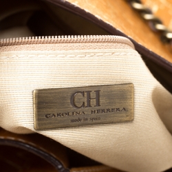 Pre Owned Carolina Herrera Brown/Gold Monogram Leather Chain Shoulder Bag