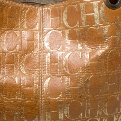 Pre Owned Carolina Herrera Brown/Gold Monogram Leather Chain Shoulder Bag
