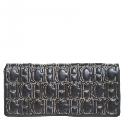 Carolina Herrera Dark Grey Monogram Leather Jerry Clutch
