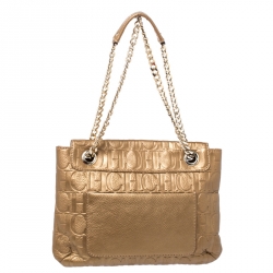 Pre Owned Carolina Herrera Bronze Monogram Leather Audrey Shoulder Bag