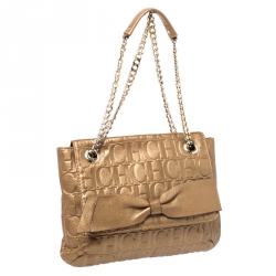 Pre Owned Carolina Herrera Bronze Monogram Leather Audrey Shoulder Bag