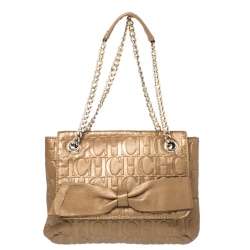 Pre Owned Carolina Herrera Bronze Monogram Leather Audrey Shoulder Bag