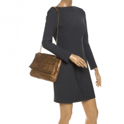 Pre Owned Carolina Herrera Bronze Monogram Leather Audrey Shoulder Bag