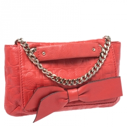 Carolina Herrera Orange Monogram Leather Audrey Shoulder Bag