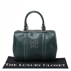 Pre Owned Carolina Herrera Green Leather Andy Boston Bag