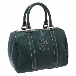 Pre Owned Carolina Herrera Green Leather Andy Boston Bag