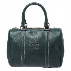 Pre Owned Carolina Herrera Green Leather Andy Boston Bag
