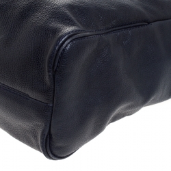 Pre Owned Carolina Herrera Navy Blue Leather Shopper Tote