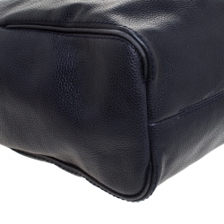 Pre Owned Carolina Herrera Navy Blue Leather Shopper Tote