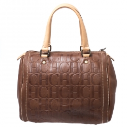 Pre Owned Carolina Herrera Brown Leather Small Andy Boston Bag