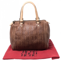 Pre Owned Carolina Herrera Brown Leather Small Andy Boston Bag