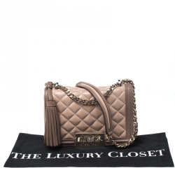 Pre Owned Carolina Herrera Beige Quilted Leather Tassel Shoulder Bag