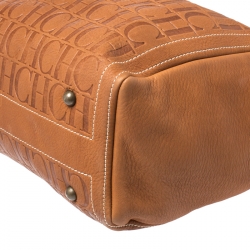 Pre Owned Carolina Herrera Brown Monogram Leather Shopper Tote