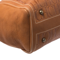 Pre Owned Carolina Herrera Brown Monogram Leather Shopper Tote