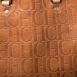 Pre Owned Carolina Herrera Brown Monogram Leather Shopper Tote