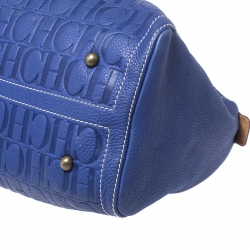 Pre Owned Carolina Herrera Purple Monorgam Embossed Leather Large Andy Boston Bag