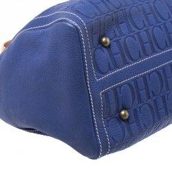 Pre Owned Carolina Herrera Purple Monorgam Embossed Leather Large Andy Boston Bag