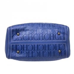 Pre Owned Carolina Herrera Purple Monorgam Embossed Leather Large Andy Boston Bag