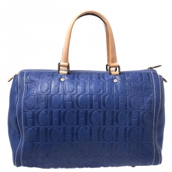 Pre Owned Carolina Herrera Purple Monorgam Embossed Leather Large Andy Boston Bag