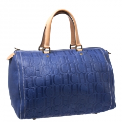 Pre Owned Carolina Herrera Purple Monorgam Embossed Leather Large Andy Boston Bag