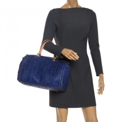 Pre Owned Carolina Herrera Purple Monorgam Embossed Leather Large Andy Boston Bag