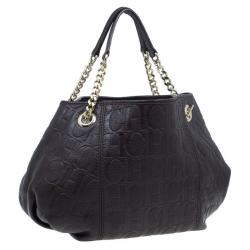 Pre Owned Carolina Herrera Brown Monogram Celidonia Chain Handle Tote