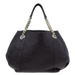 Pre Owned Carolina Herrera Brown Monogram Celidonia Chain Handle Tote