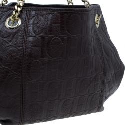 Pre Owned Carolina Herrera Brown Monogram Celidonia Chain Handle Tote