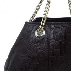Pre Owned Carolina Herrera Brown Monogram Celidonia Chain Handle Tote