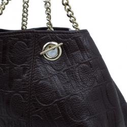 Pre Owned Carolina Herrera Brown Monogram Celidonia Chain Handle Tote