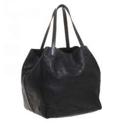 Pre Owned Carolina Herrera Black Monogram Leather Matryoshka Tote