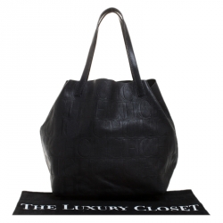Pre Owned Carolina Herrera Black Monogram Leather Matryoshka Tote