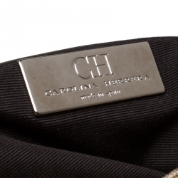 Pre Owned Carolina Herrera Gold Monogram Embossed Leather Bow Flap Shoulder Bag