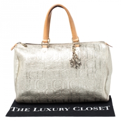 Carolina Herrera Metallic Gold Large Andy Boston Bag with Charm