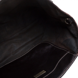 Pre Owned Carolina Herrera Red/Dark Brown Monogram Embossed Leather Shopper Tote