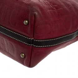 Pre Owned Carolina Herrera Red/Dark Brown Monogram Embossed Leather Shopper Tote