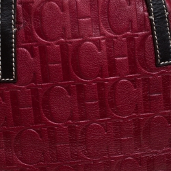 Pre Owned Carolina Herrera Red/Dark Brown Monogram Embossed Leather Shopper Tote