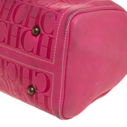 Pre Owned Carolina Herrera Pink Monogram Leather Large Andy Boston Bag