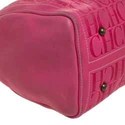 Pre Owned Carolina Herrera Pink Monogram Leather Large Andy Boston Bag