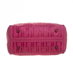 Pre Owned Carolina Herrera Pink Monogram Leather Large Andy Boston Bag