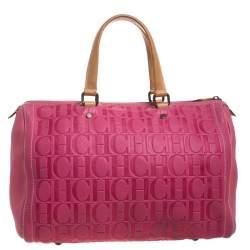Pre Owned Carolina Herrera Pink Monogram Leather Large Andy Boston Bag
