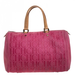 Carolina Herrera Pink Monogram Leather Large Andy Boston Bag Carolina  Herrera