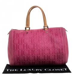 Pre Owned Carolina Herrera Pink Monogram Leather Large Andy Boston Bag