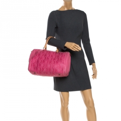 Pre Owned Carolina Herrera Pink Monogram Leather Large Andy Boston Bag