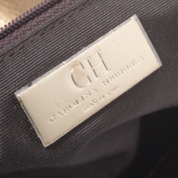 Pre Owned Carolina Herrera Gold Monogram Embossed Leather Bow Shoulder Bag