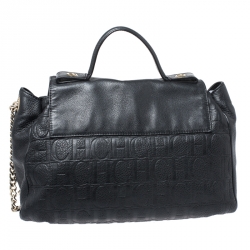 Carolina Herrera Black Leather Tassel Top Handle Bag