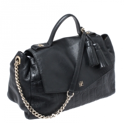 Carolina Herrera Black Leather Tassel Top Handle Bag
